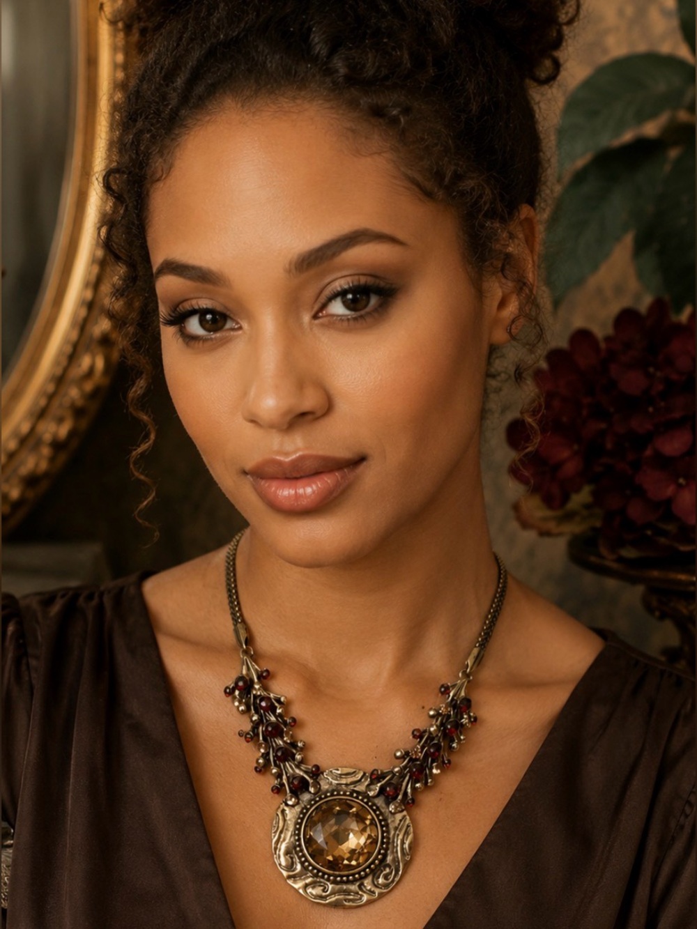 VINTAGE Gold-tone Crystal Statement Necklace